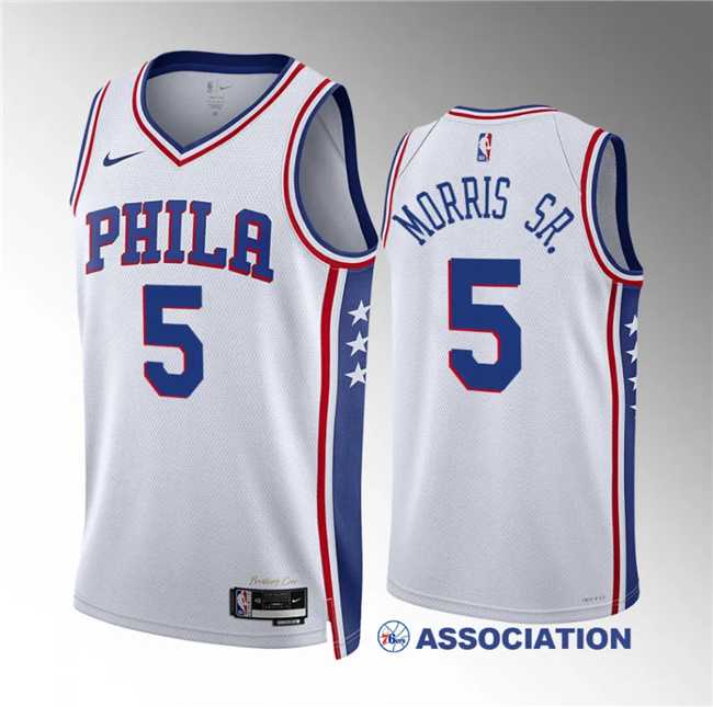 Mens Philadelphia 76ers #5 Marcus Morris Sr White Association Edition Stitched Jersey Dzhi